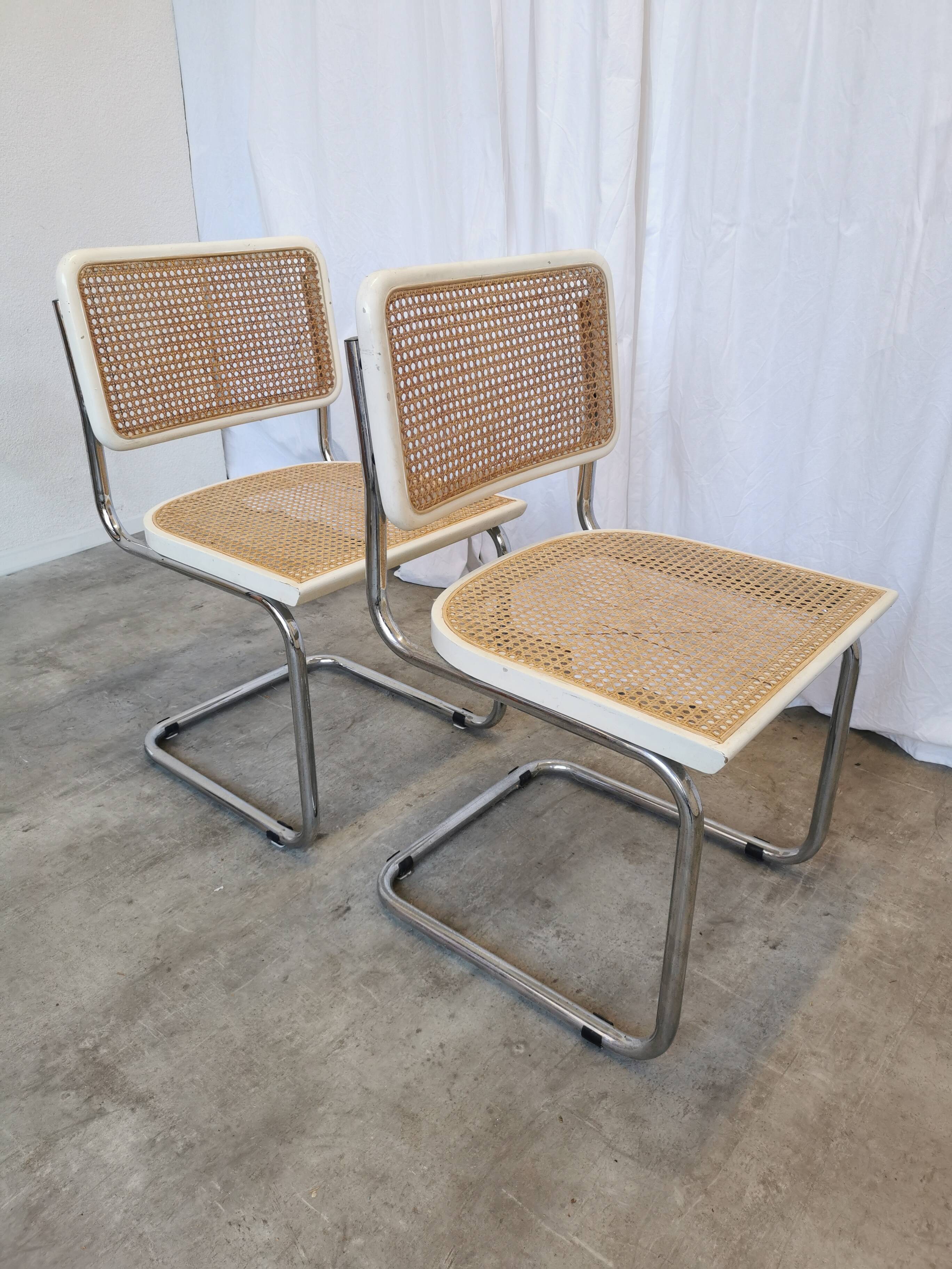 Ensemble de 2 chaises Cesca vintage de Marcel Breuer : chaises de salle à manger en osier style Mid-Century Modern