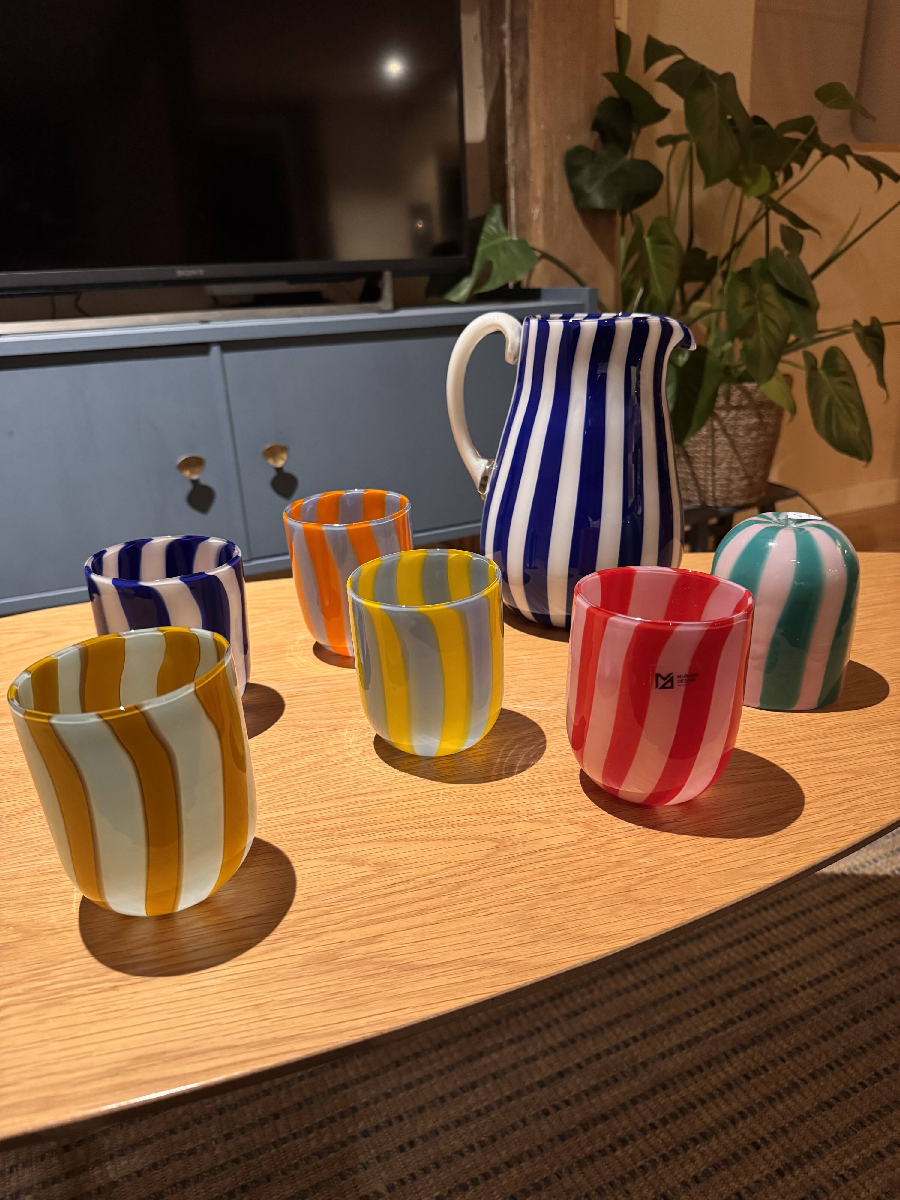 6 glasses and a Murano carafe