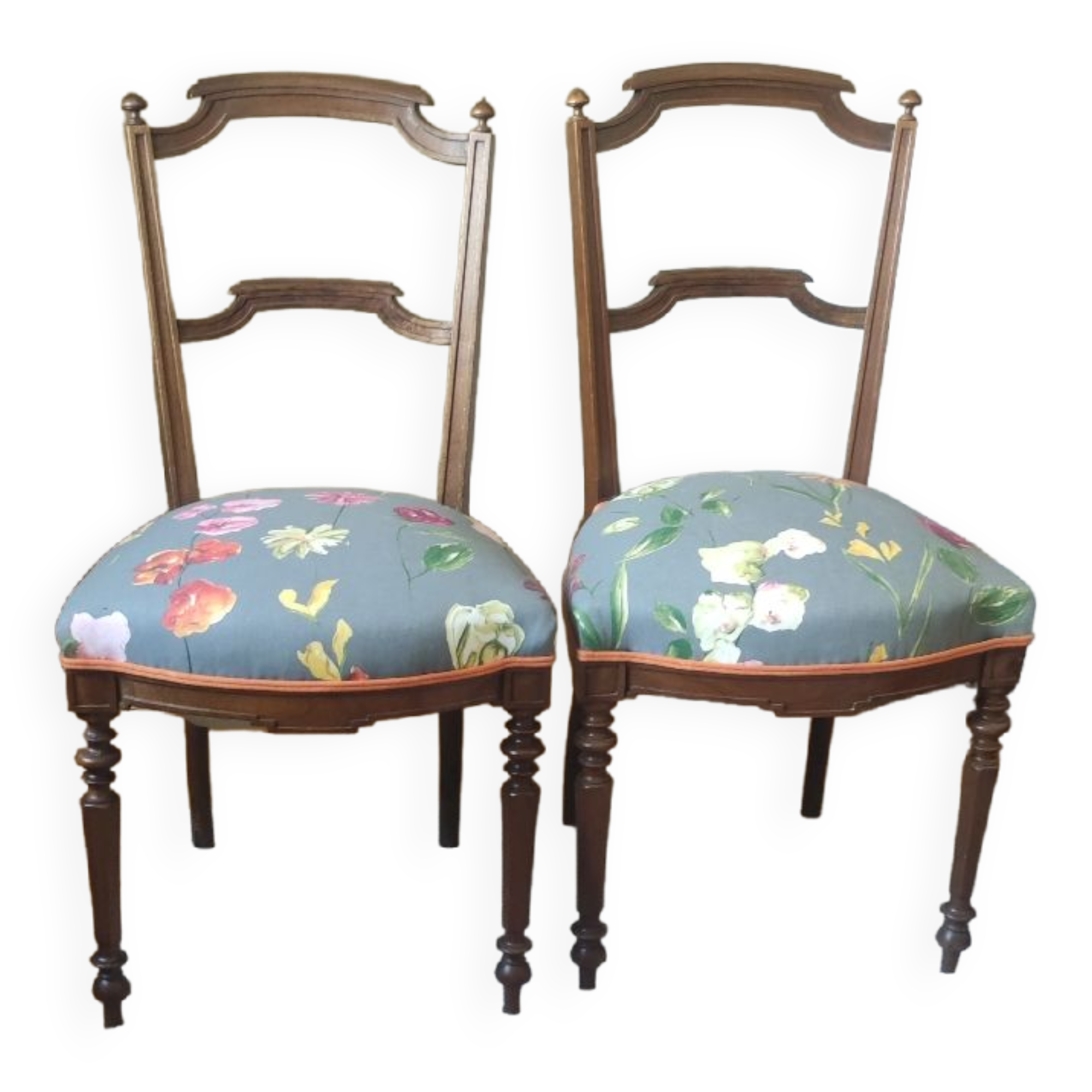 Pair of antique bedroom chairs sitting fabric