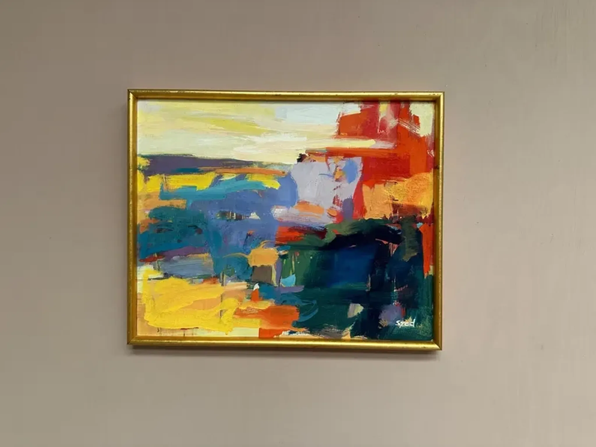 Original Oil on Canvas – “Abstract” by Ubaid Syed – Signed – Vintage & Framed – 53 × 43 cm (20.9" × 16.9")