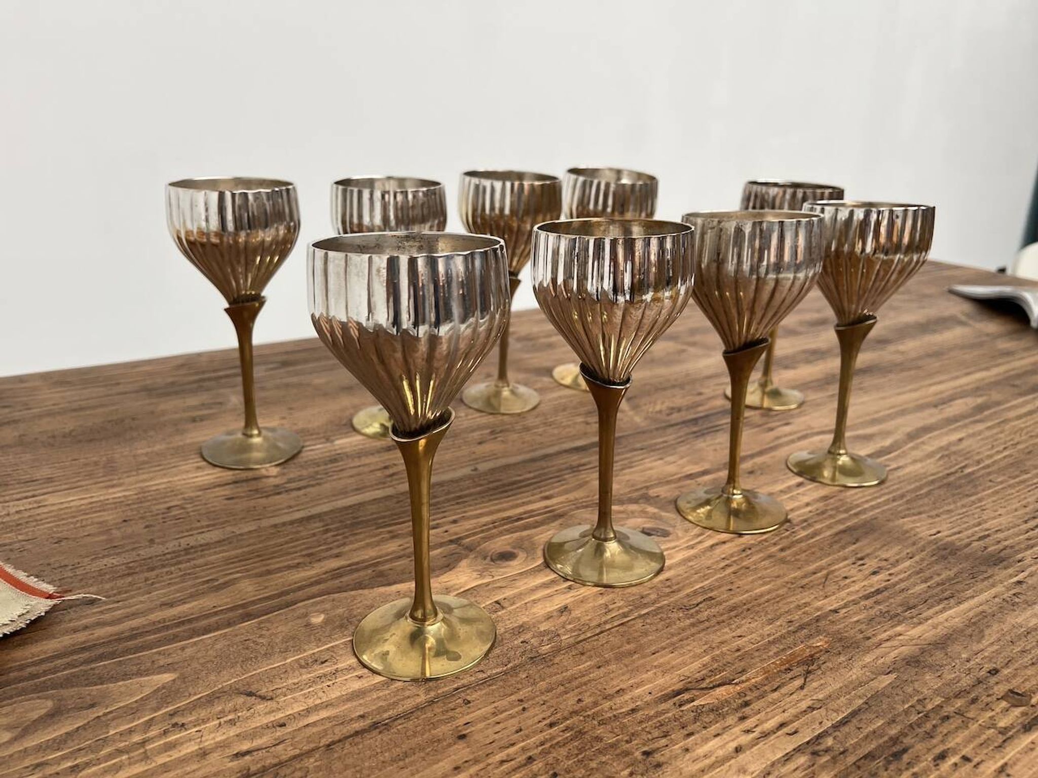 9 old glasses in silver metal and brass