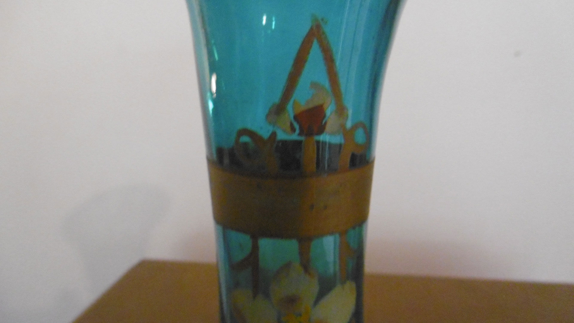 Early 20th century vase - turquoise glass and painted decoration