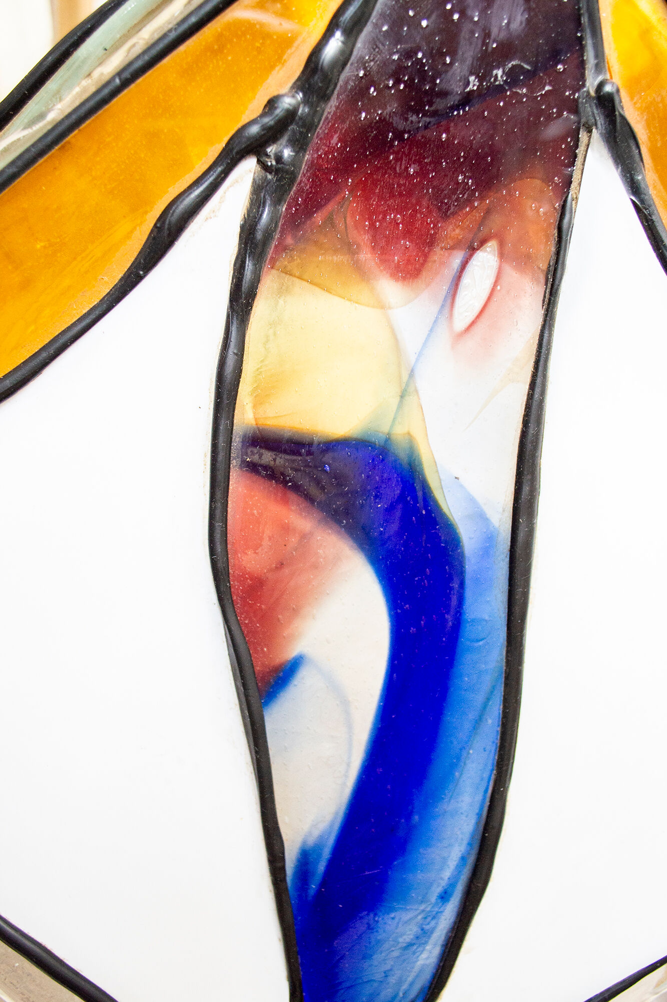 Lampadario vetro piombo colorato e silicone Italia Anni '70