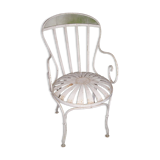Wrought iron garden armchair with riveted flexible blades early XXth