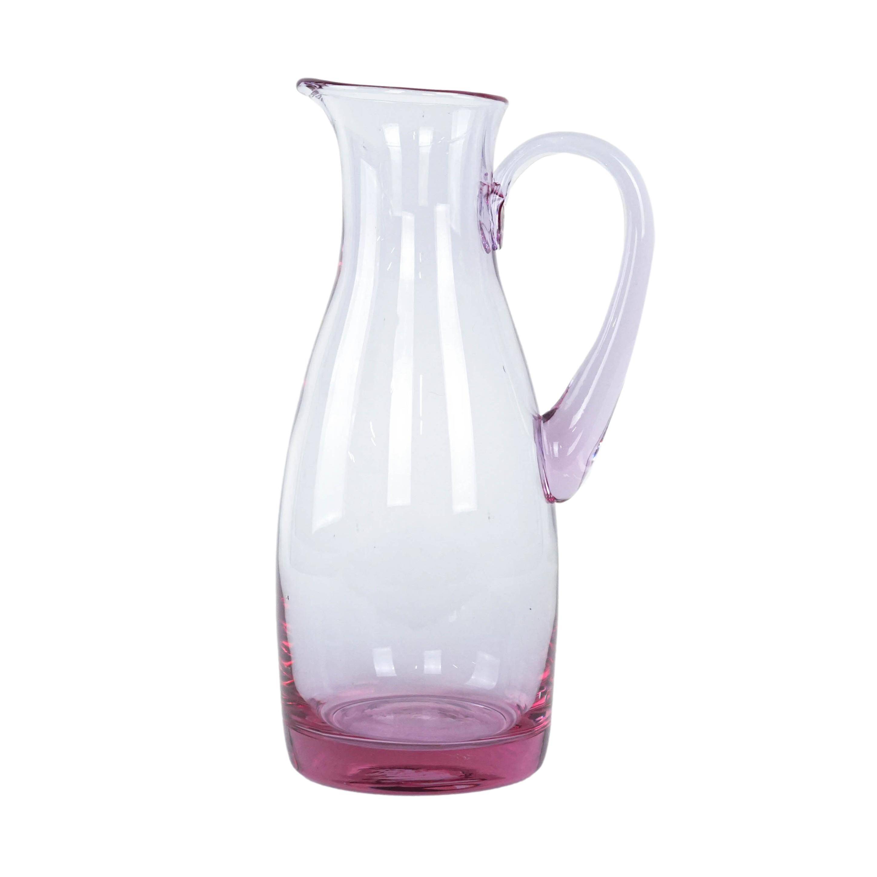 Pink glass jug, Italian design, 1970s, made in Italy