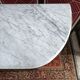 Louis XVI style half-moon console with veined white marble and drawer