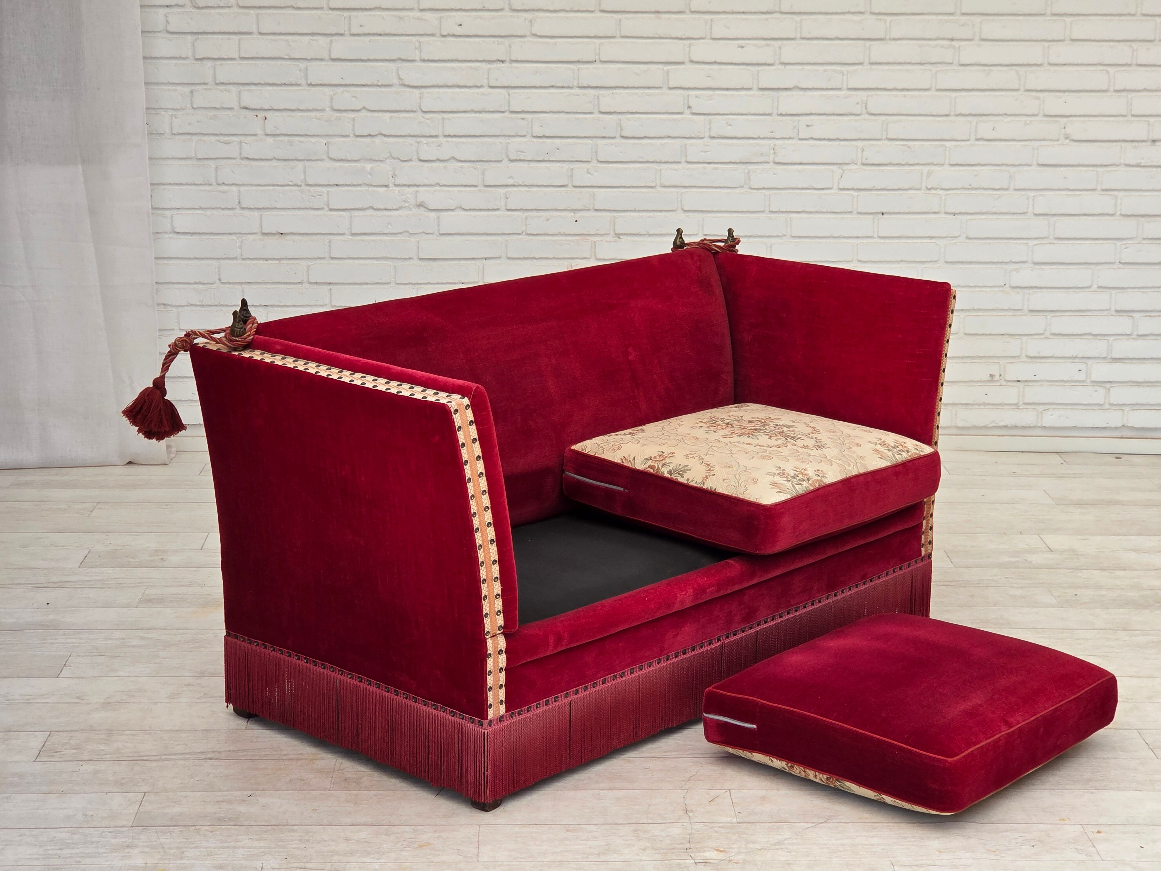 1970s, Danish 2-seater drop arm sofa, furniture velour.