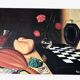 Oil painting on canvas still life with chessboard