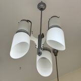 Lampadario Di Design Anni 70 3 Luci In Vetro E Acciaio Modernariato Vintage