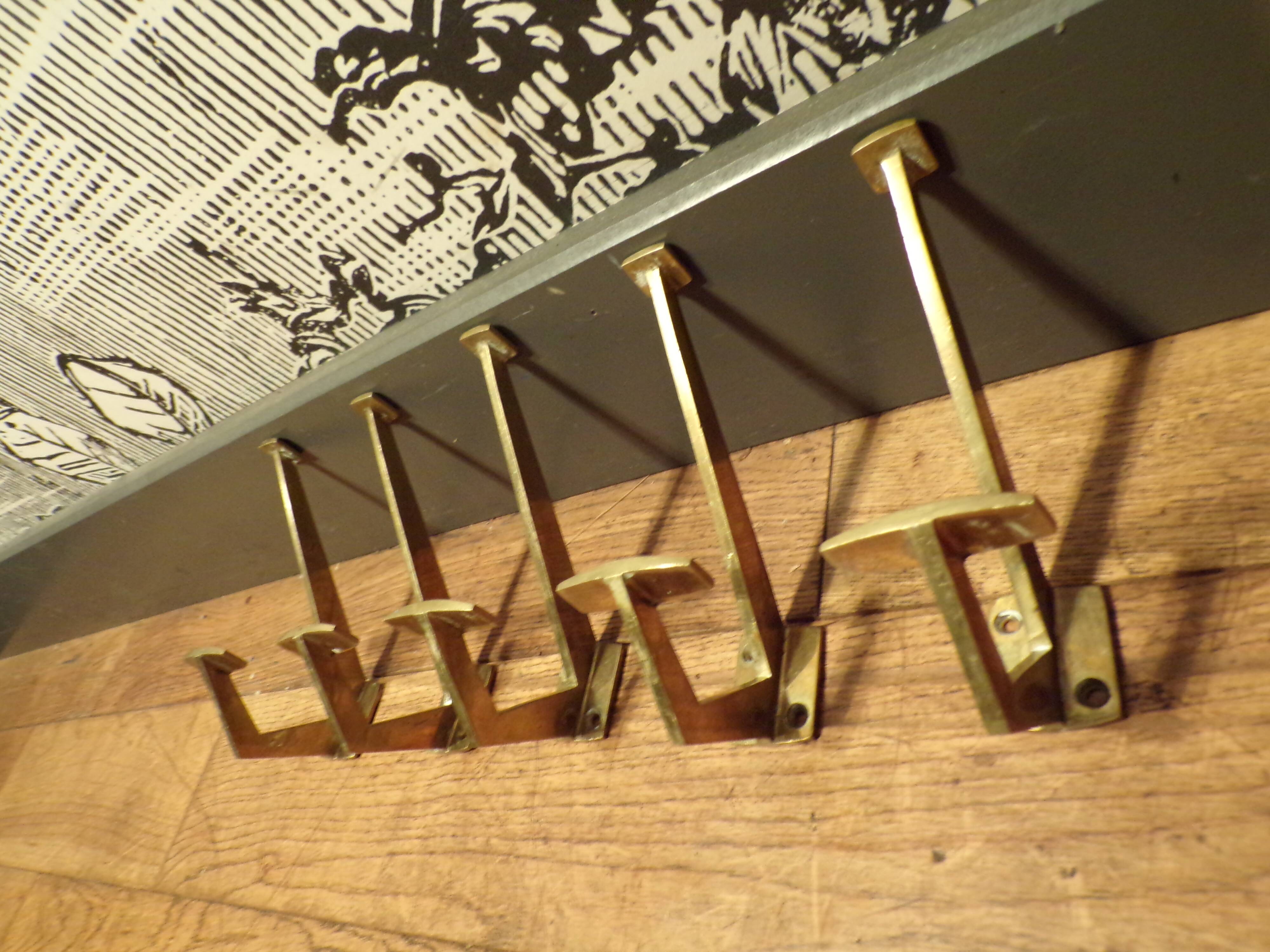 set of 5 1930 brass coat hooks