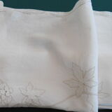 Hand-embroidered linen teacloth or overnappe