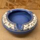 Antique Blue Glazed Ceramic Ashtray White Relief Decor Vintage