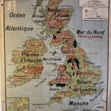 Ancienne carte murale scolaire des Îles Britanniques – Vidal-Lablache