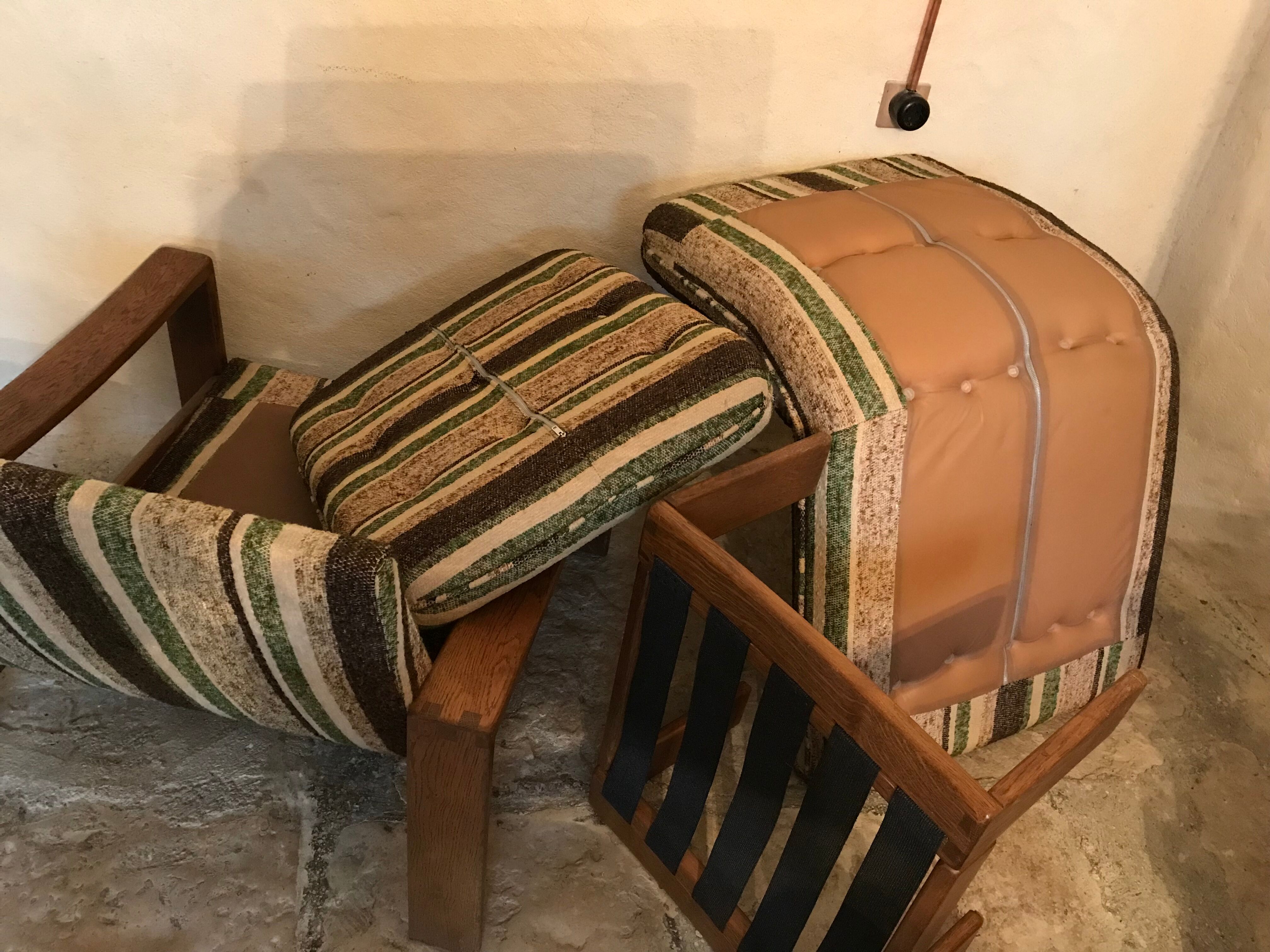 Armchair and vintage ottoman 1960-80 Sweden brutalism