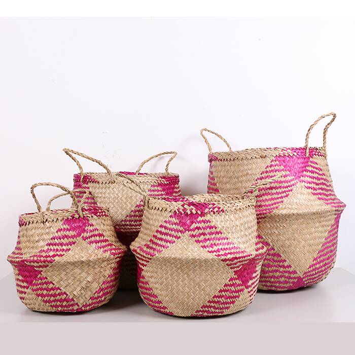 Pink Foldable Basket 35x30 cm (L),Boho-Style Foldable Basket