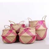 Pink Foldable Basket 35x30 cm (L),Boho-Style Foldable Basket