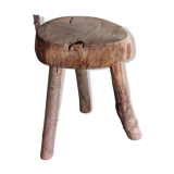 Old small country stool in raw wood - tripod base