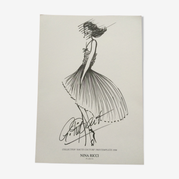 NINA ricci: pretty fashion illustration / drawing / sketch / drawing of press mode - time: end of the 1990s