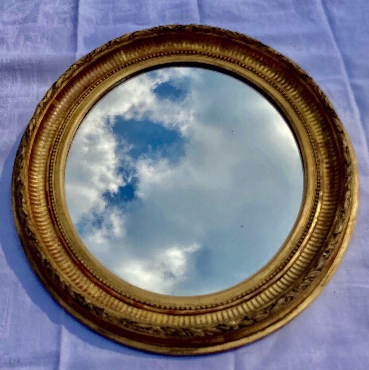 Old Oval Wall Mirror in Gilded Wood late nineteenth early twentieth