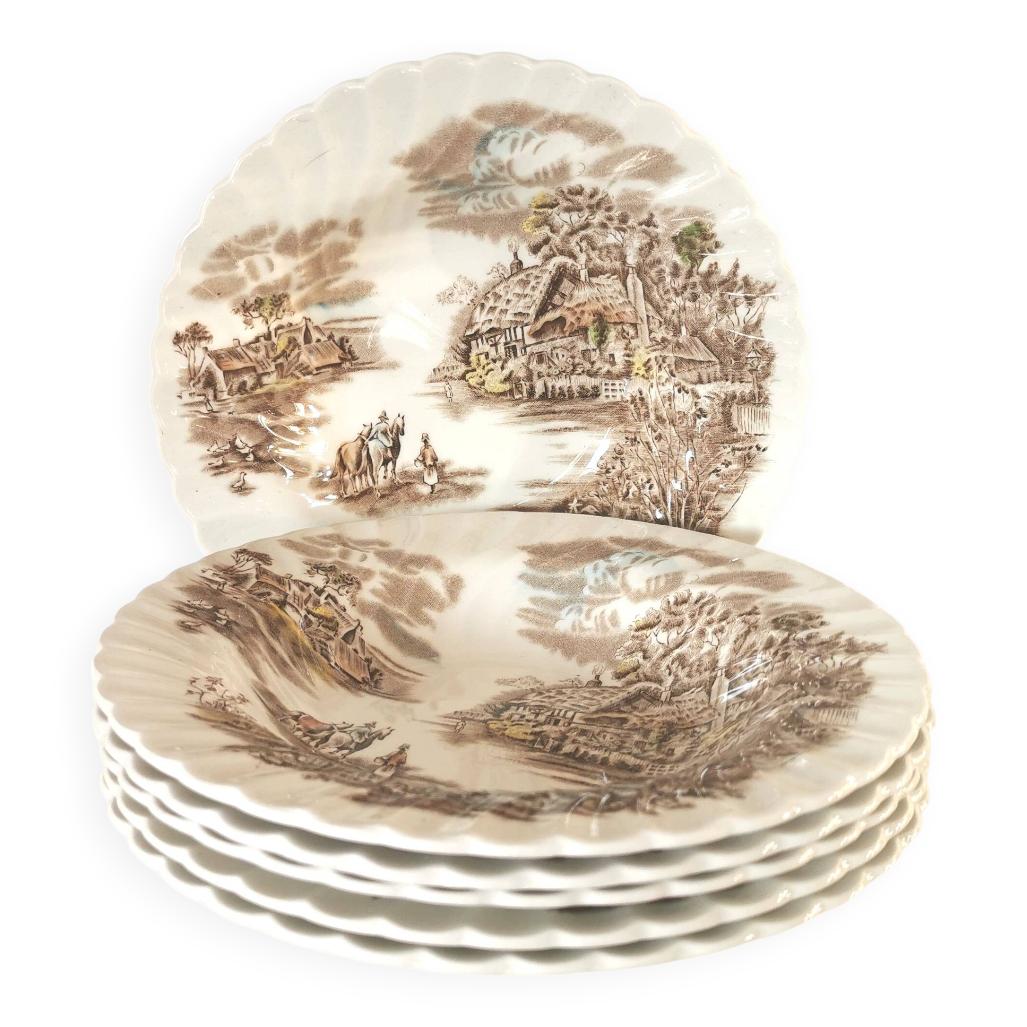 set of 8 iron earth soup plates, Johnson Bros