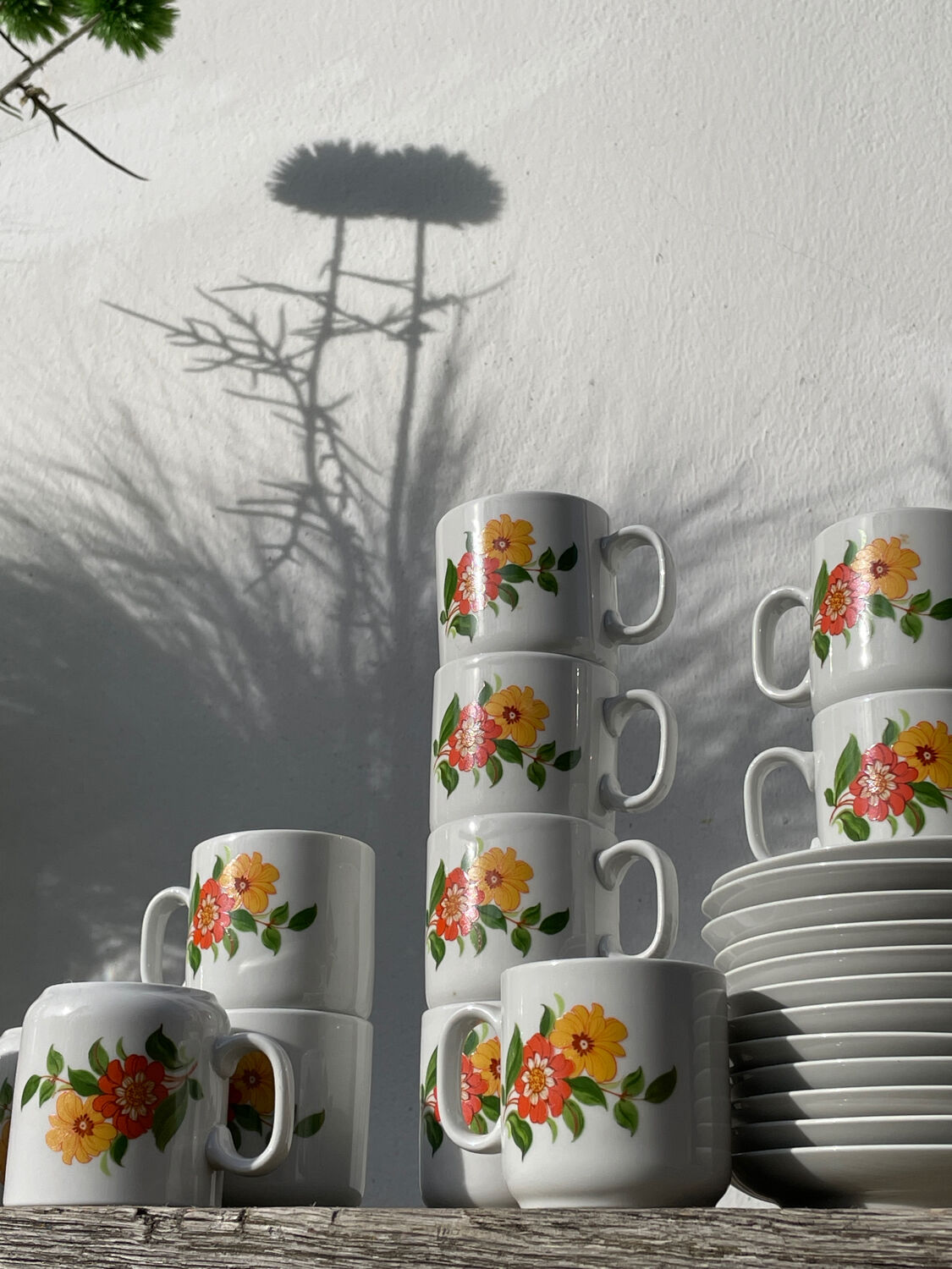 12 porcelain coffee cups with flowers, 1960s-1970s