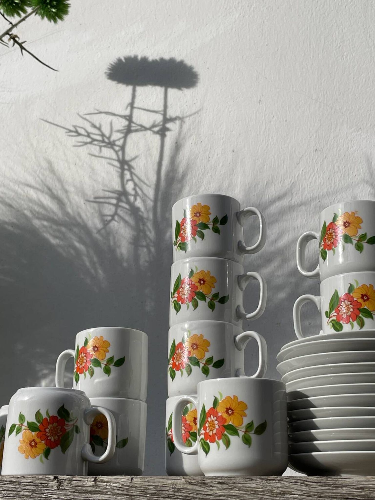 12 porcelain coffee cups with flowers, 1960s-1970s