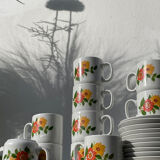12 porcelain coffee cups with flowers, 1960s-1970s
