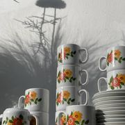12 porcelain coffee cups with flowers, 1960s-1970s
