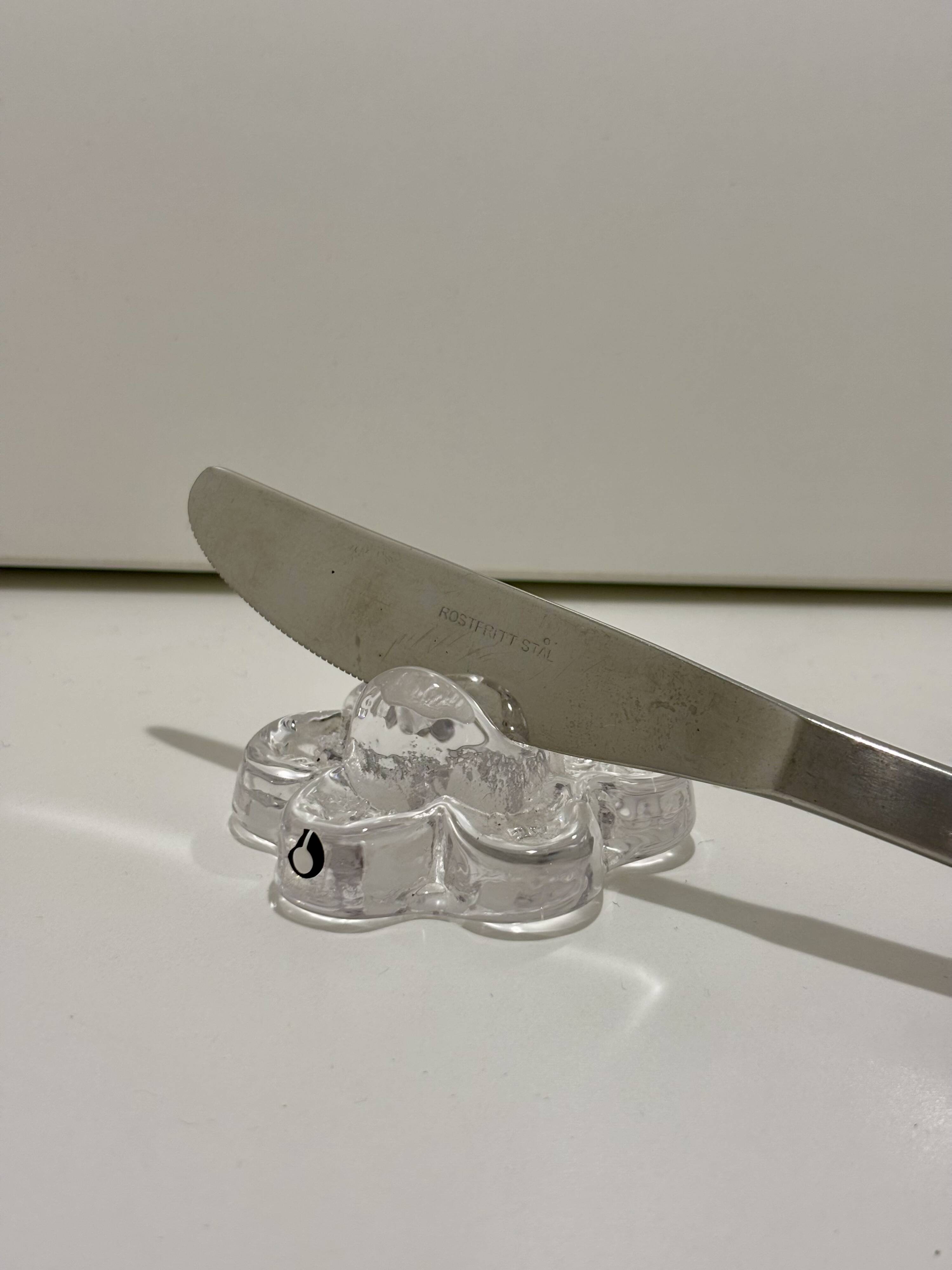 4 Clear Glass Knife Rests - Pukkeberg - Sweden - 1970