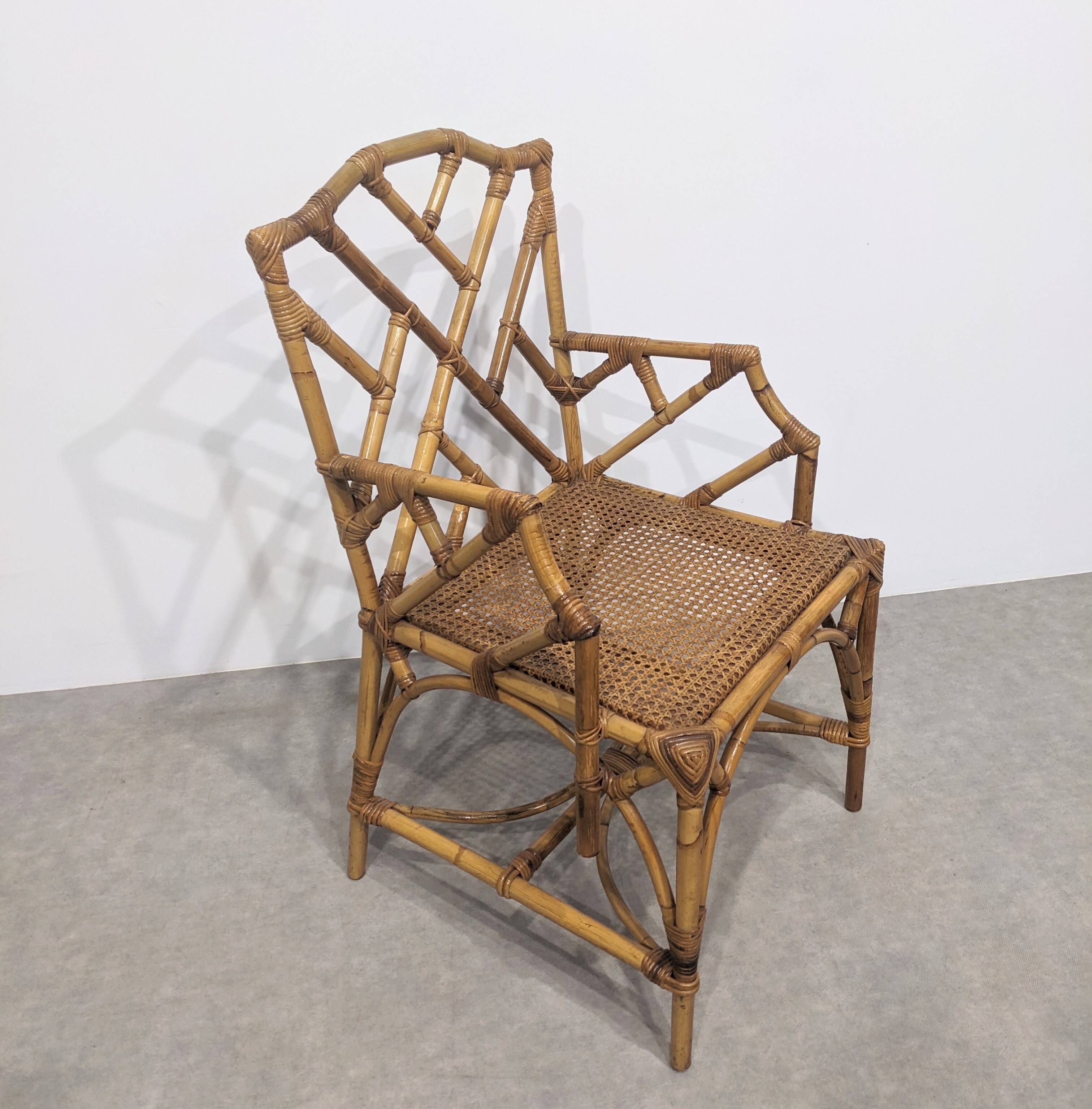 Vintage rattan and bamboo armchair