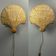 Pair midcentury Italian rattan wicker pine brass scallop wall sconces 1970s