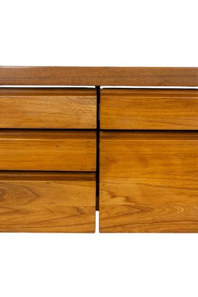 Pierre Chapo. Low chest of drawers in blond elm. Circa 1970.