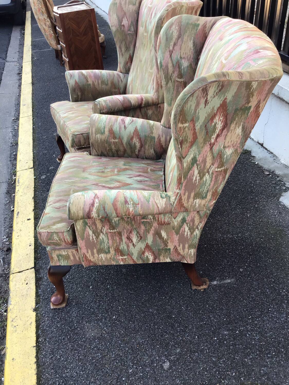 Old pair of Knoll Parker fabric armchairs
