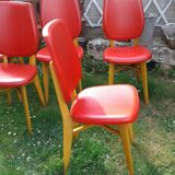 Set of 6 chairs in wood covered with red skai