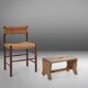 Rustic French wooden stool with beautiful patina, ca. 1900