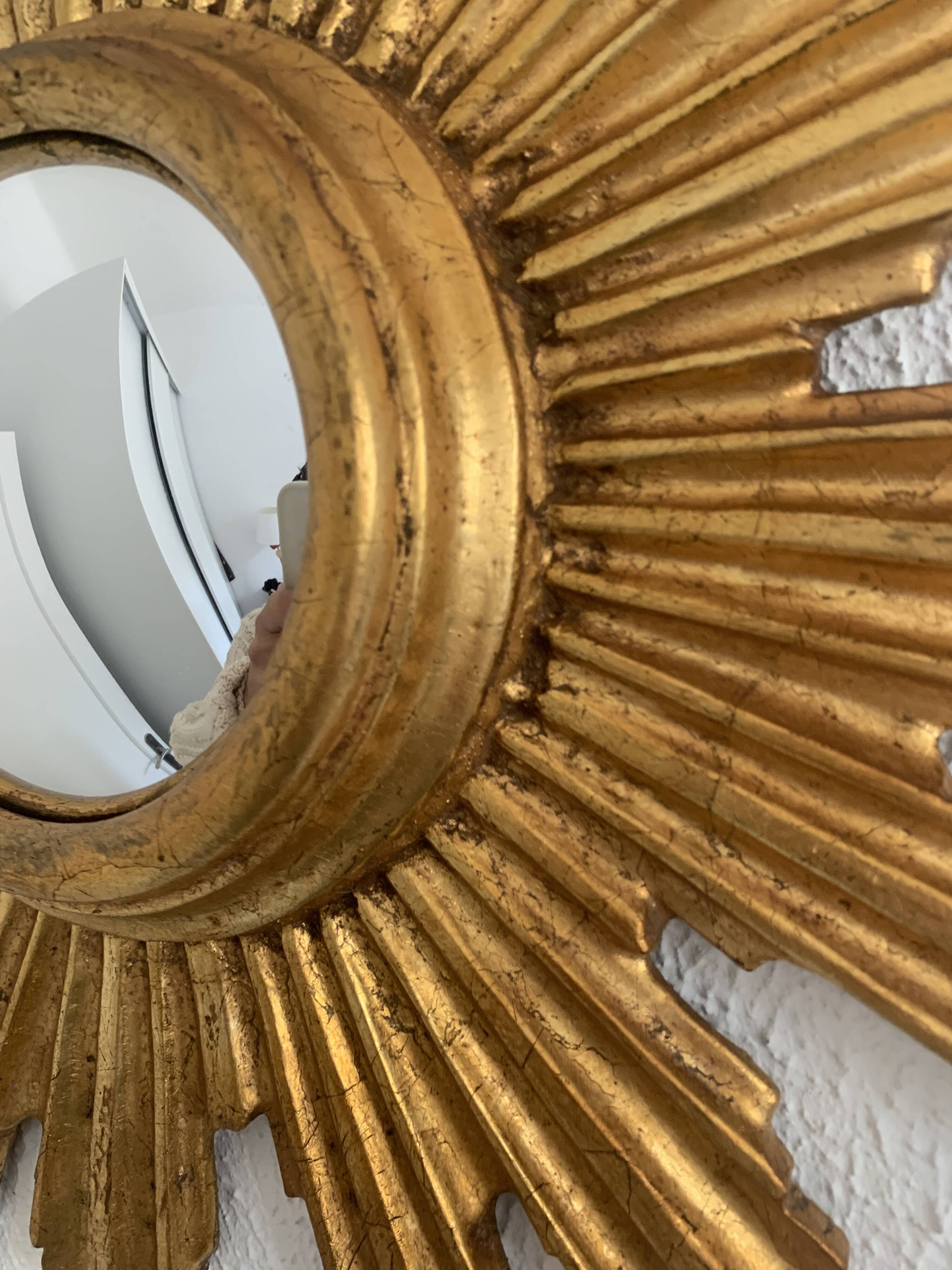 Vintage mirror 1960 sun witch gold leaf - 40 cm