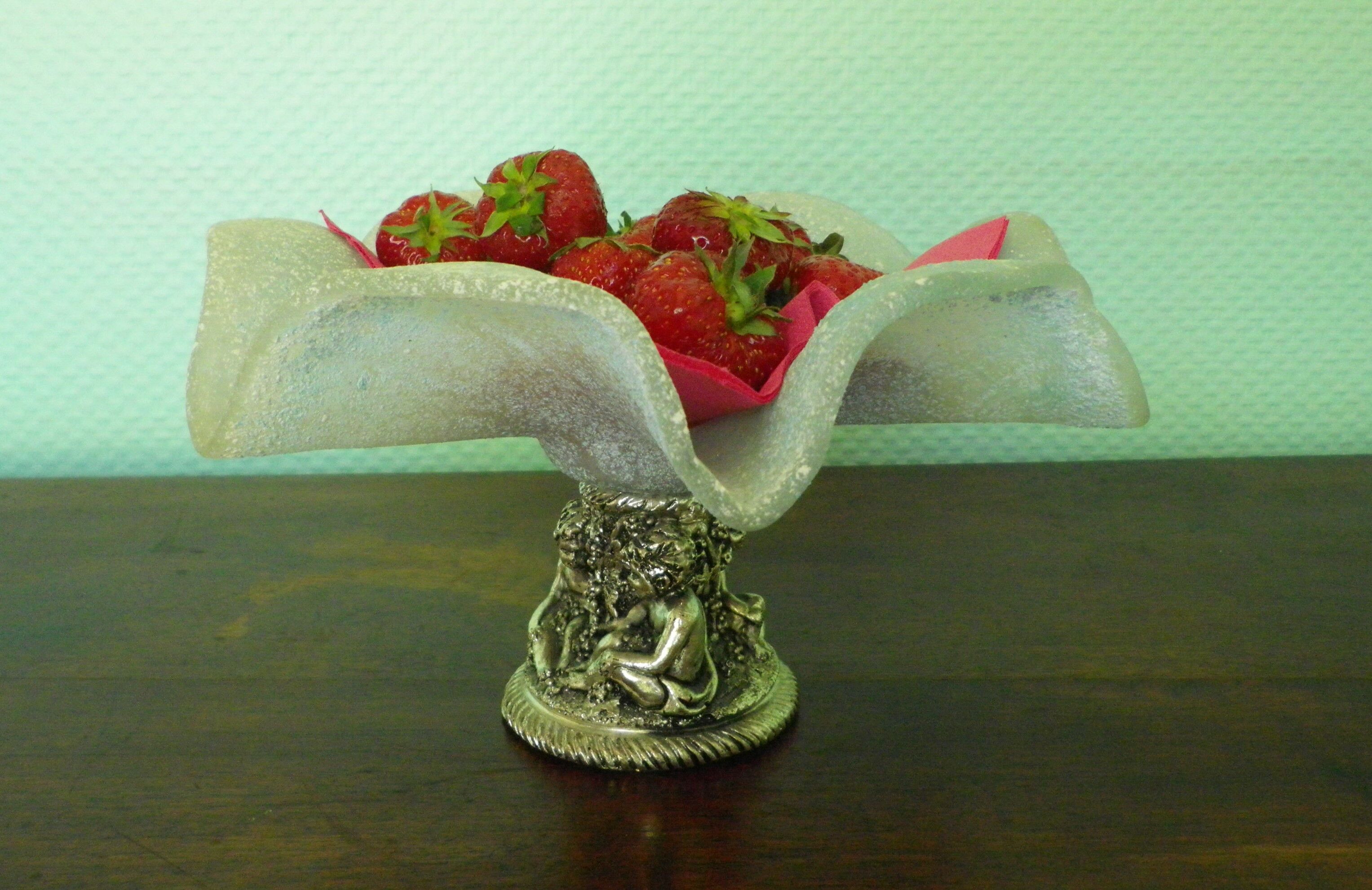 Fruit cup with silver metal foot, Murano granite glass "Vetro eseguito da maestri di Murano"