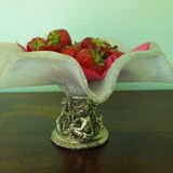 Fruit cup with silver metal foot, Murano granite glass "Vetro eseguito da maestri di Murano"