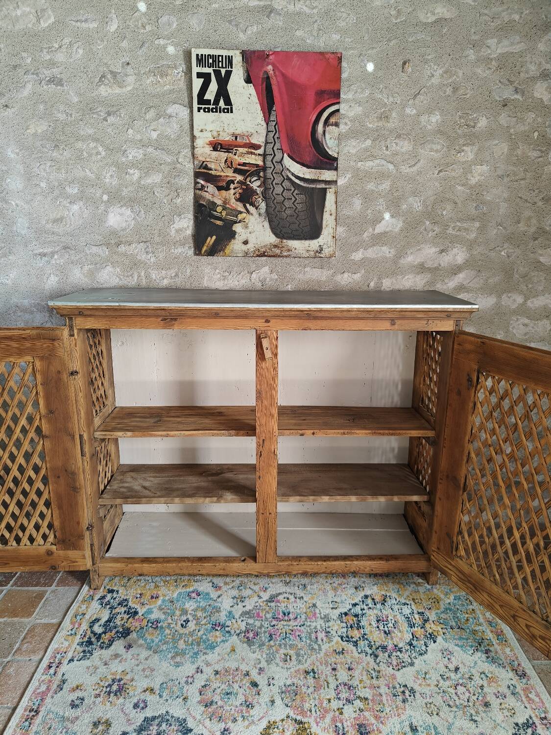 Antique solid pine sideboard with zinc top.