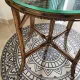Rattan bistro table with glass top