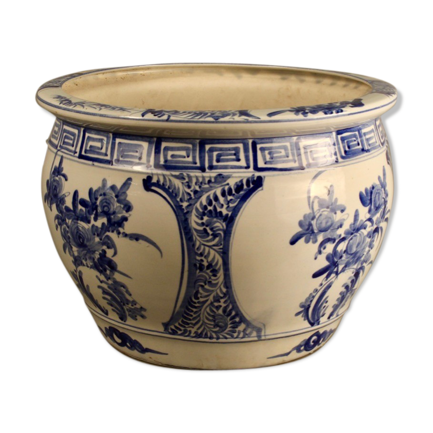 Blue earthenware pot cover