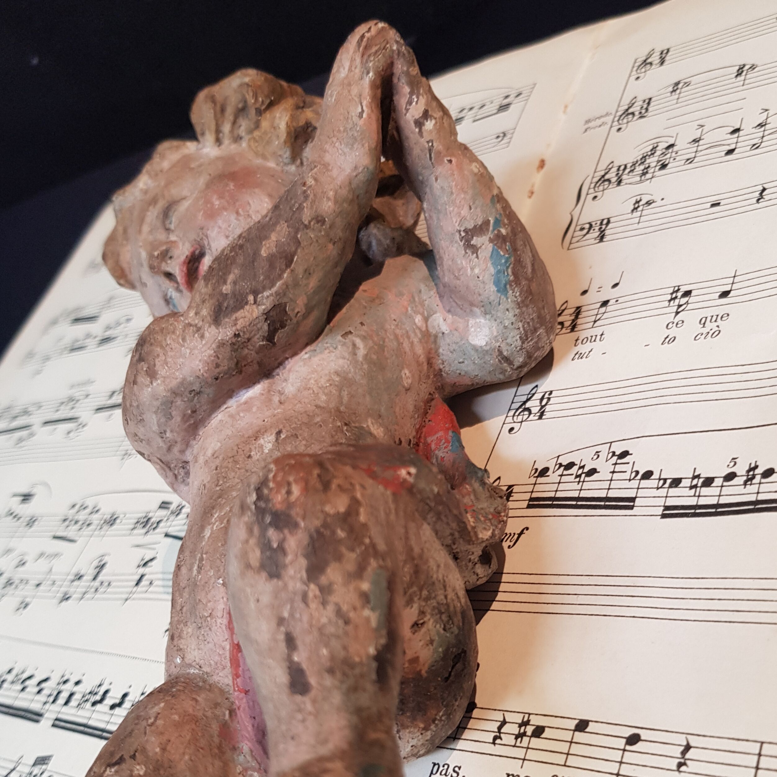 Carved wooden cherub or putto