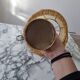 Brass lamp with vintage mother-of-pearl lampshade