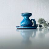 Candle holder in enamelled and signed stoneware