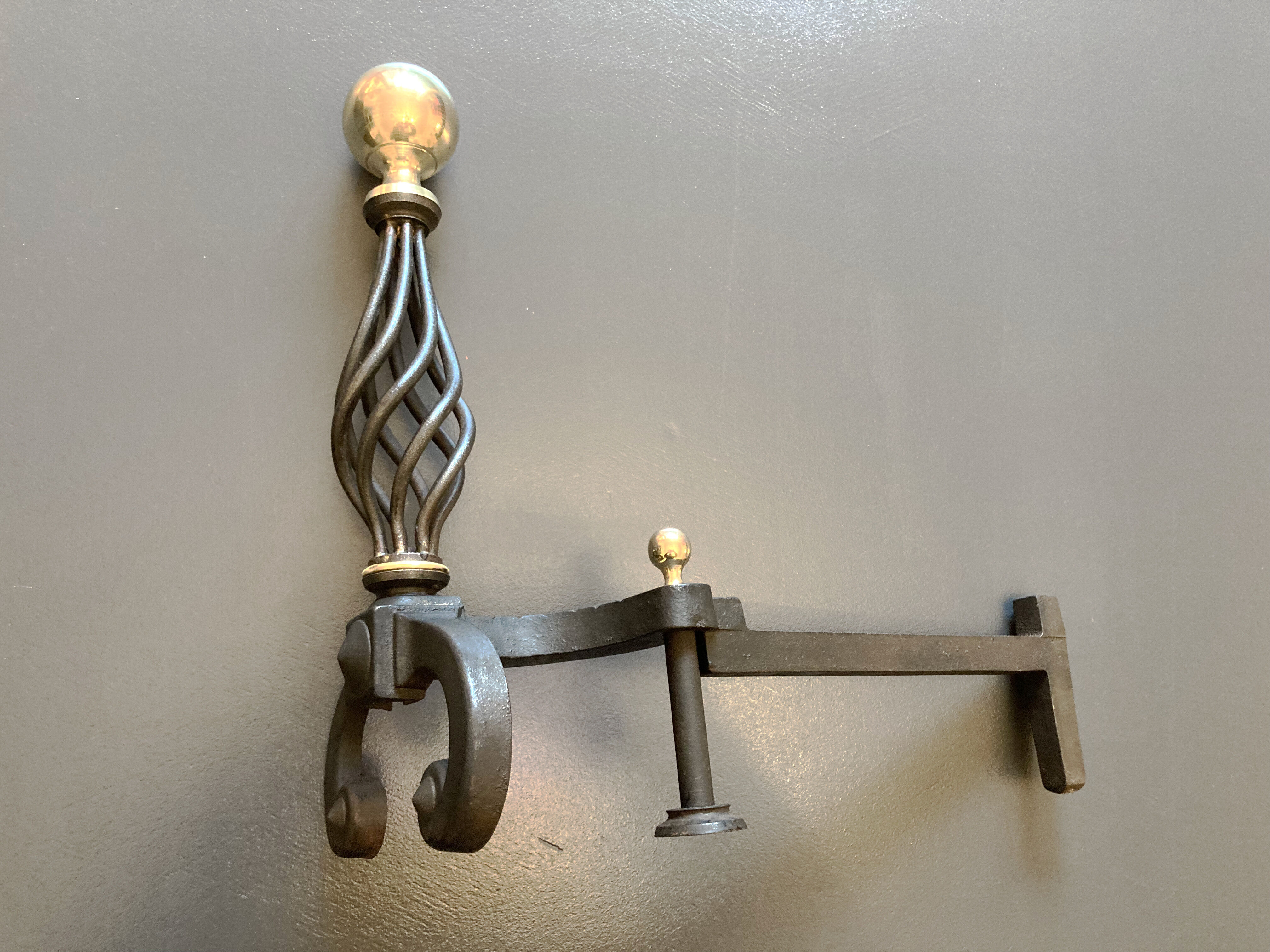 Chenets modernist bronze and cast iron