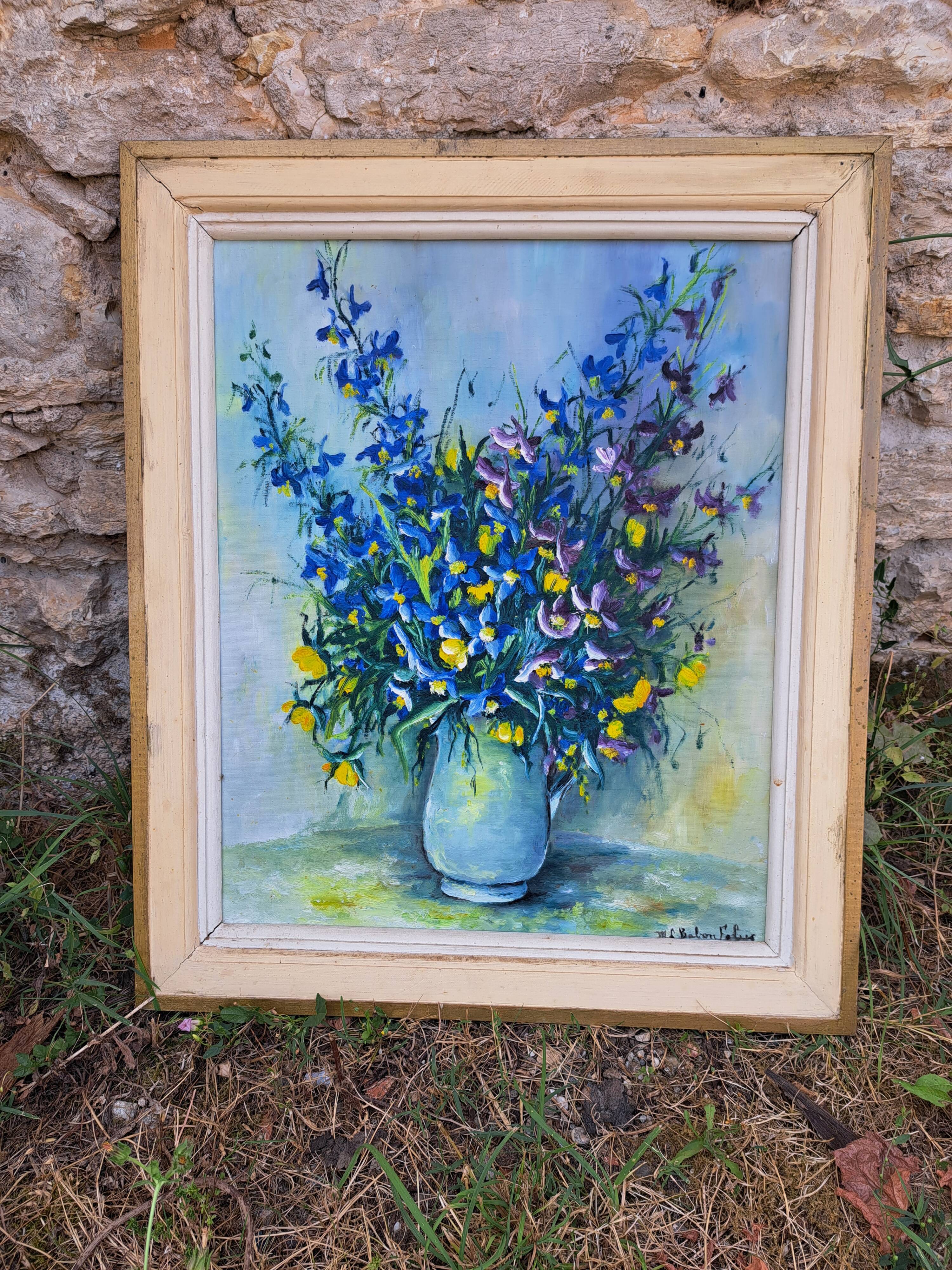 Tableau bouquet de fleurs signé "babon folus"