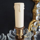 Pair of wall lamps two bronze lights with grapevines and crystal garlands – Louis XV style