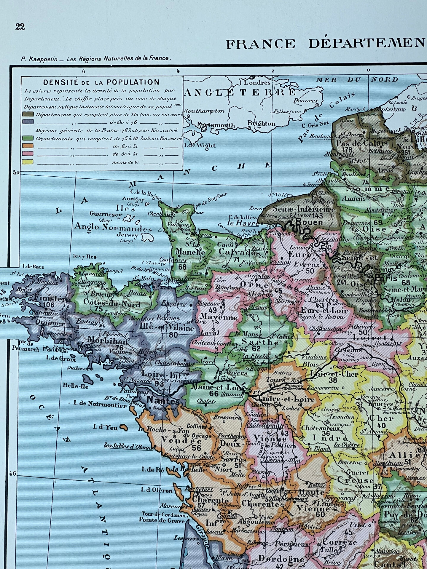 Original map of France 37x27cm - 1908