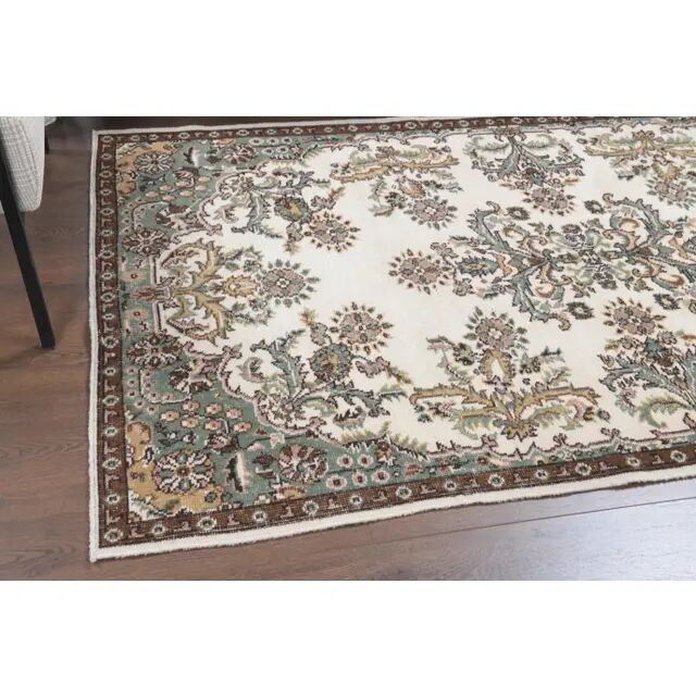 1970s Turkish Oushak Handmade Wool Cotton Beige Area Rug  119x208