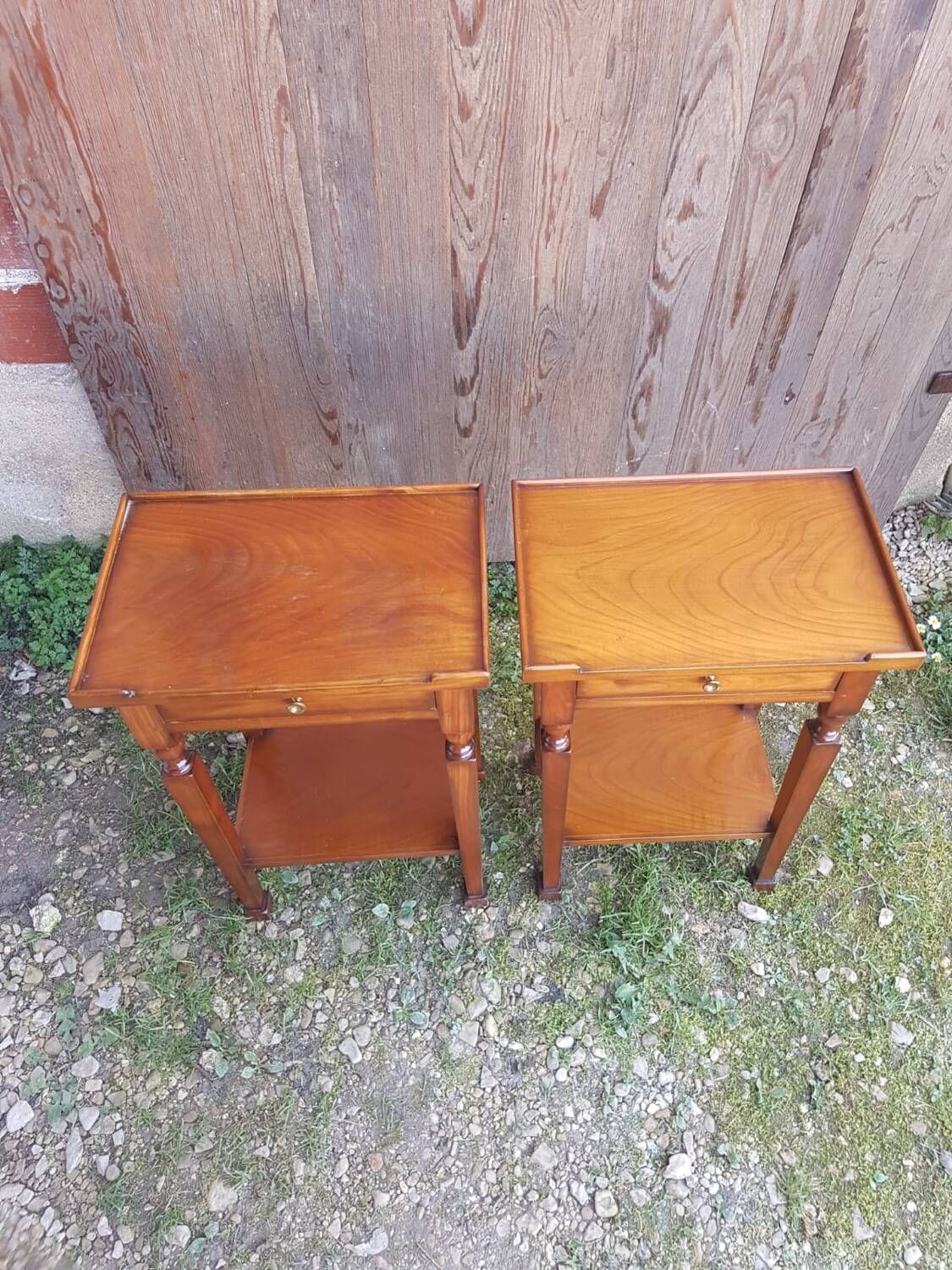 Pair of bedside nightstands with vintage wooden drawer